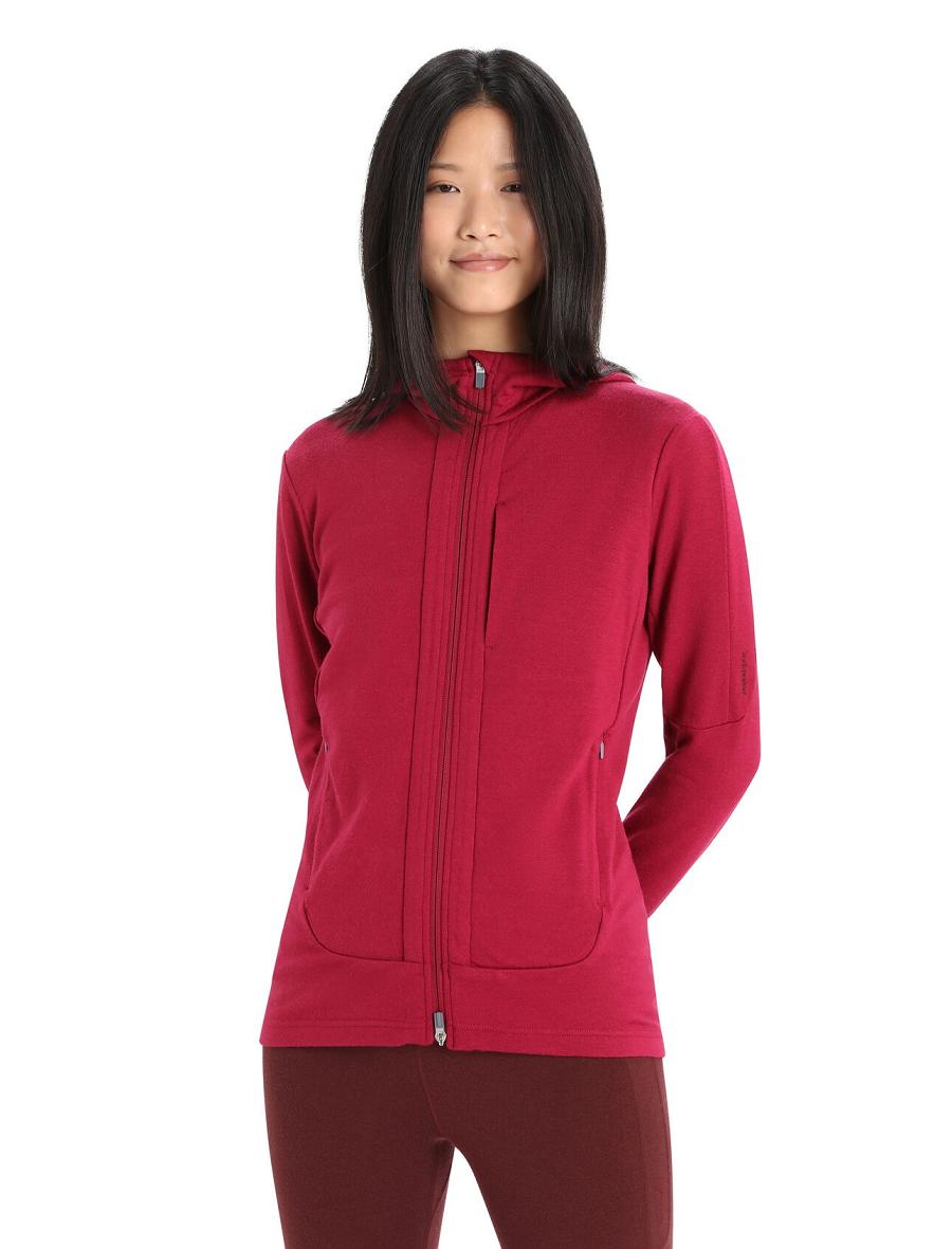 Cherry / Espresso Women\'s Icebreaker Merino Quantum III Long Sleeve Zip Hoodie | USA 1677EBCX